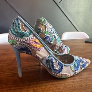 Sam alderman blue embroidered heel. Size 7